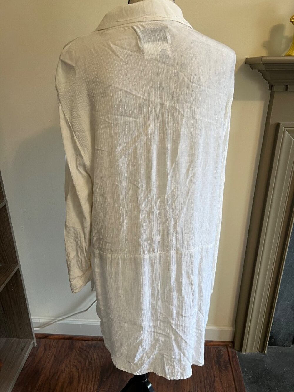 Flax White Shirt Cover Up Button Front Long Sleeve Oversized Crinkle Gauze - Picture 5 of 8